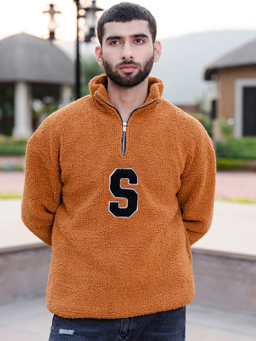 

Tistabene Mock Collar Fleece Pullover Sweatshirt, Orange