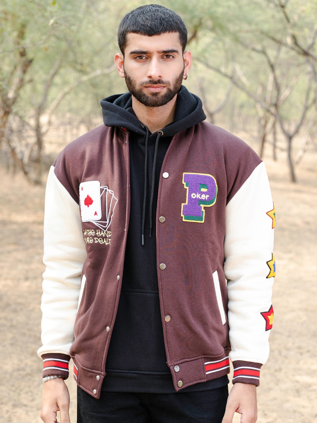 

Tistabene Colourblocked Lightweight Cotton Varsity Jacket, Brown