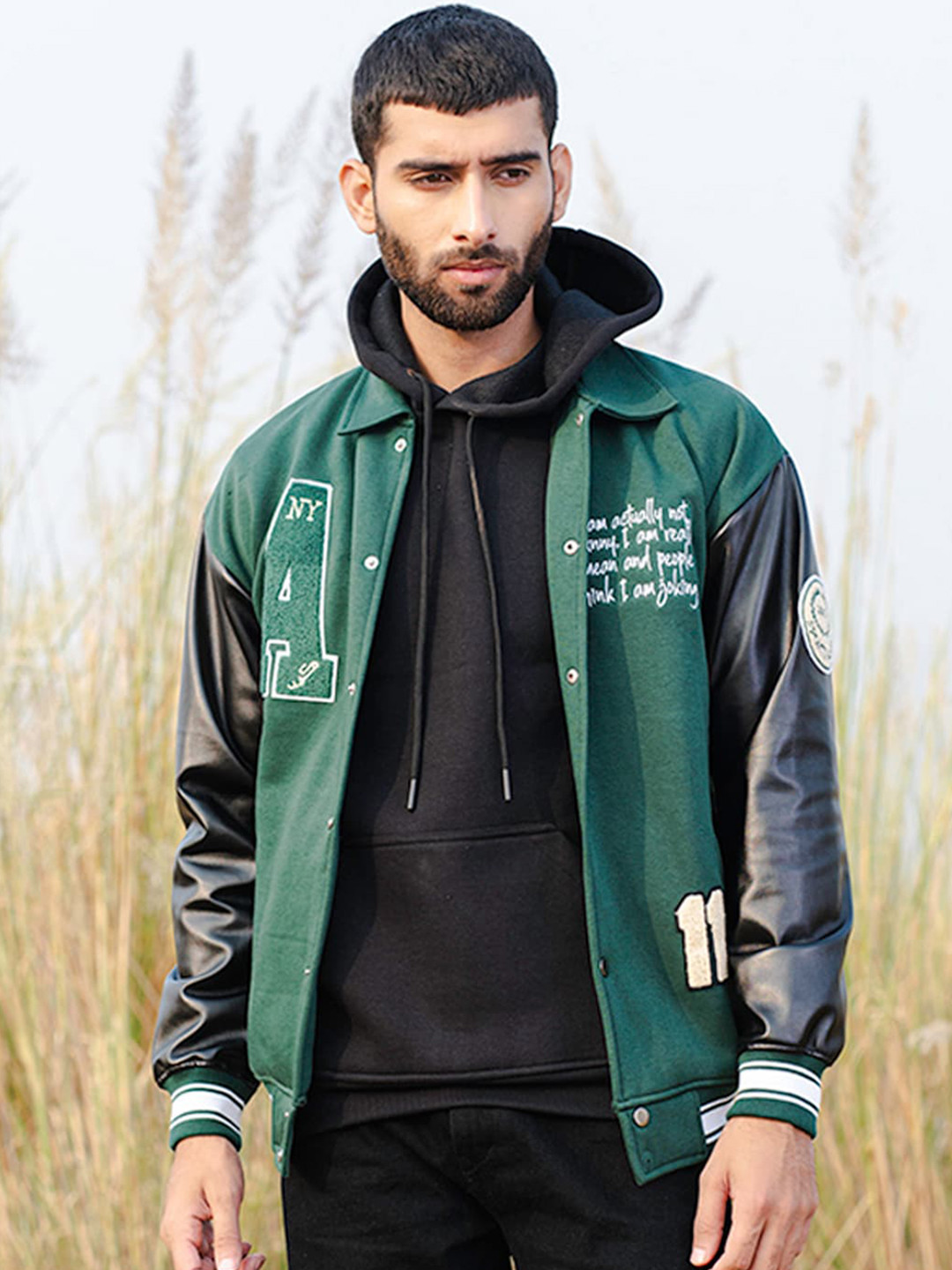 

Tistabene Colourblocked Lightweight Cotton Varsity Jacket, Green