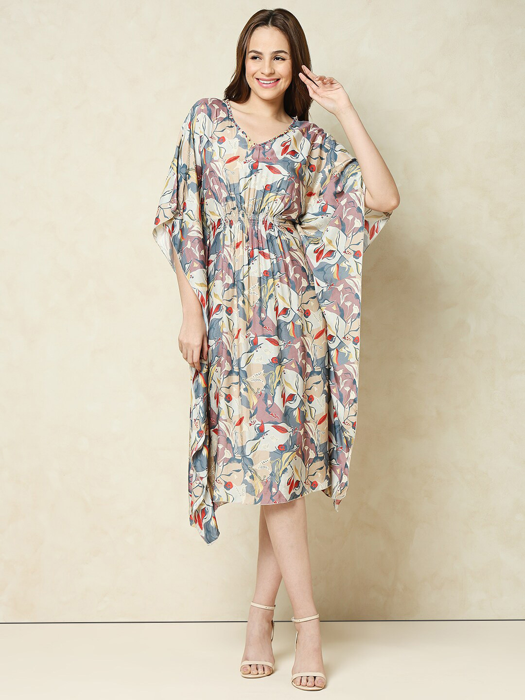 

Indifusion Floral Printed Kaftan Midi Dress, Beige