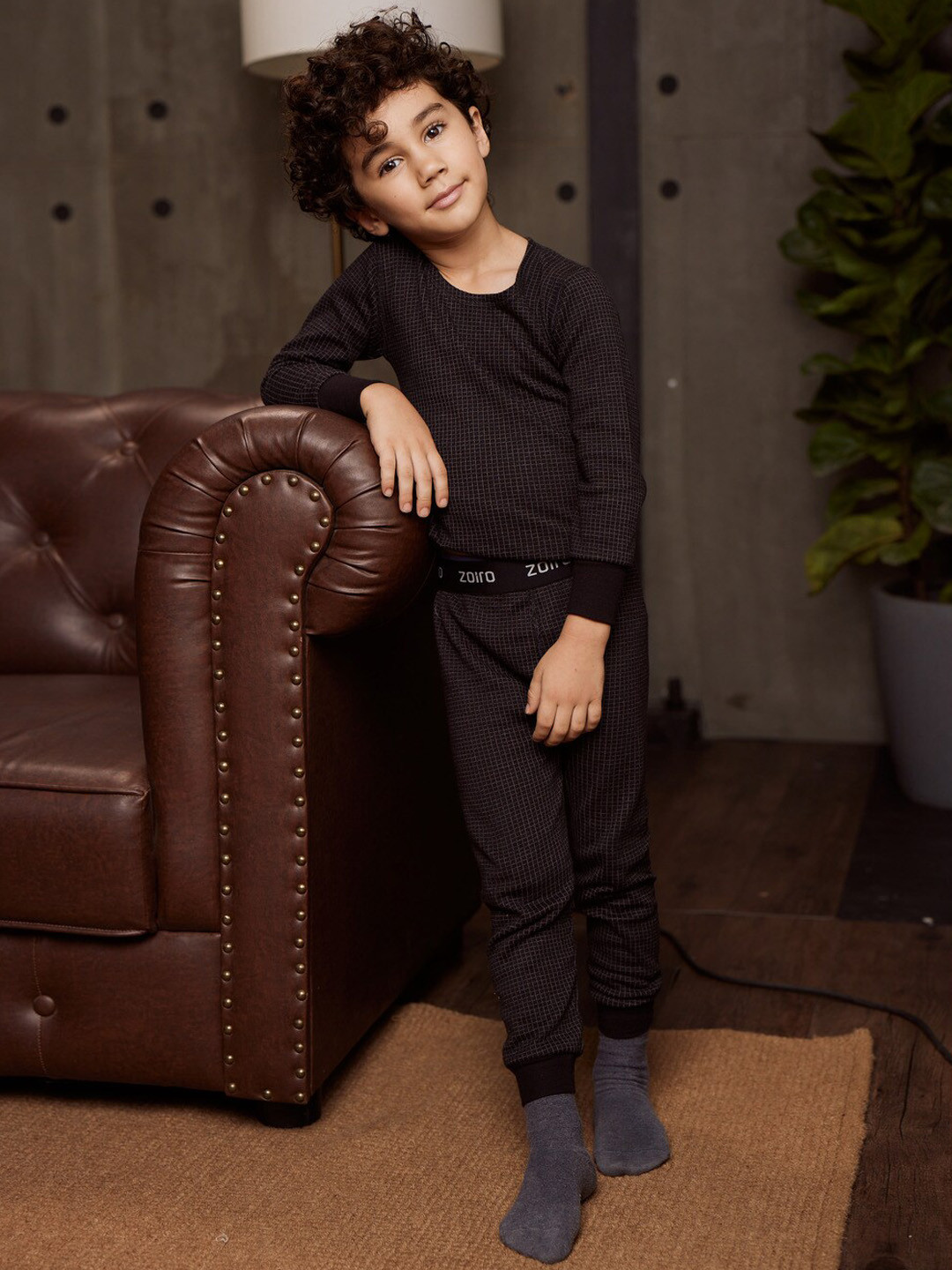 

Zoiro Boys Checked Thermal Bottoms, Charcoal