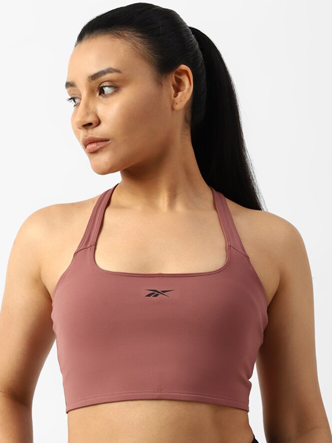 

Reebok High Support Underwired Non-Padded Yoga Peached Crop Workout Bra, Pink