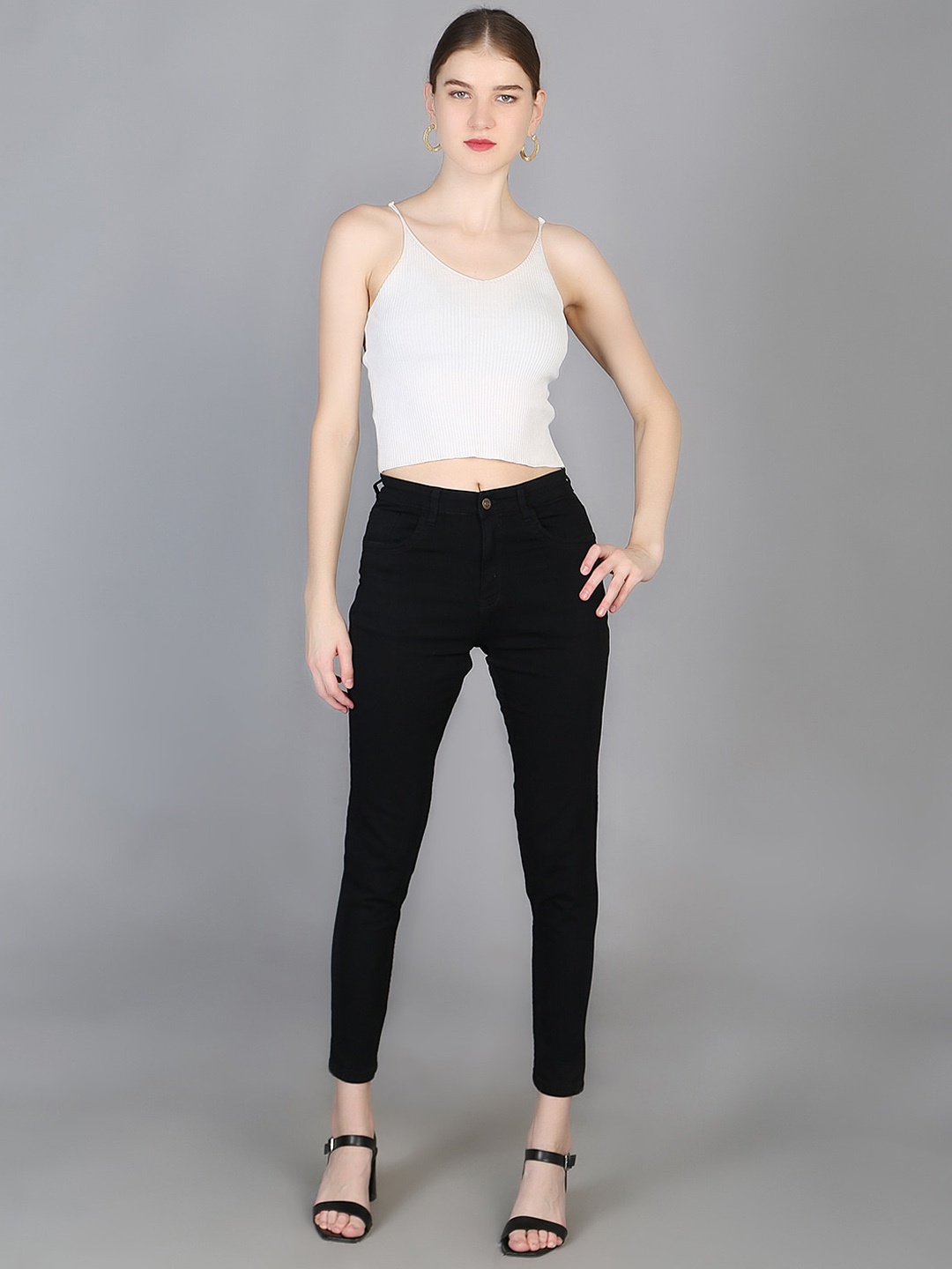 

Chemistry Women Skinny Fit Clean Look Cotton High-Rise Jeans, Black