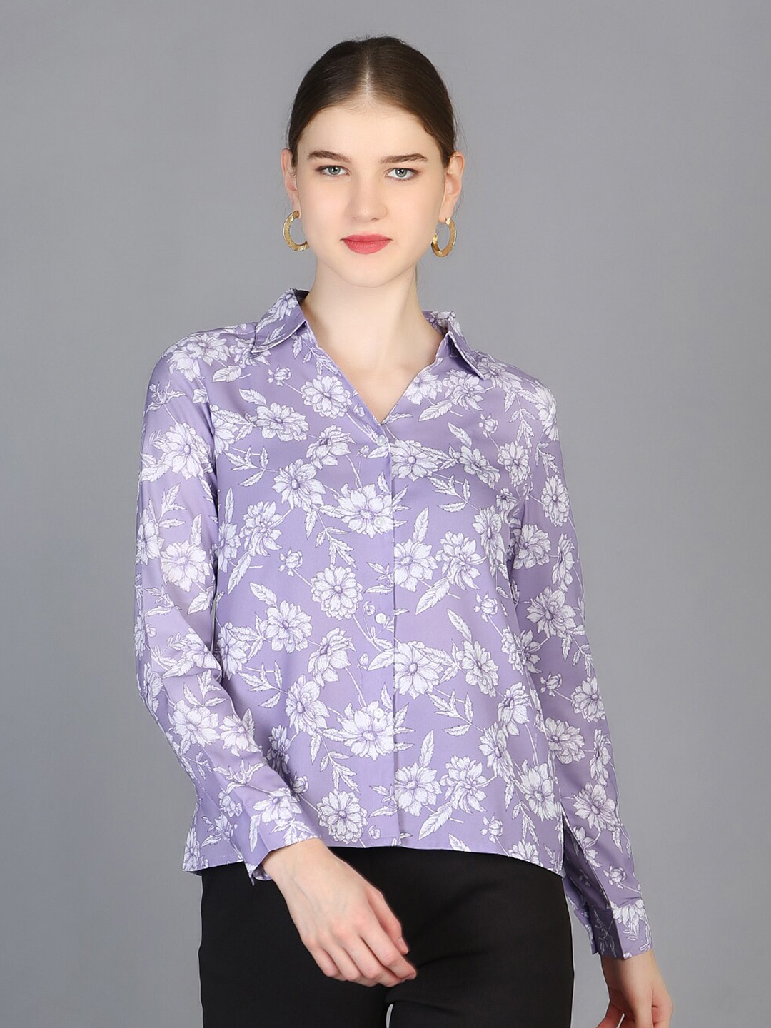 

Chemistry Spread Collar Floral Printed Crepe Shirt, Lavender