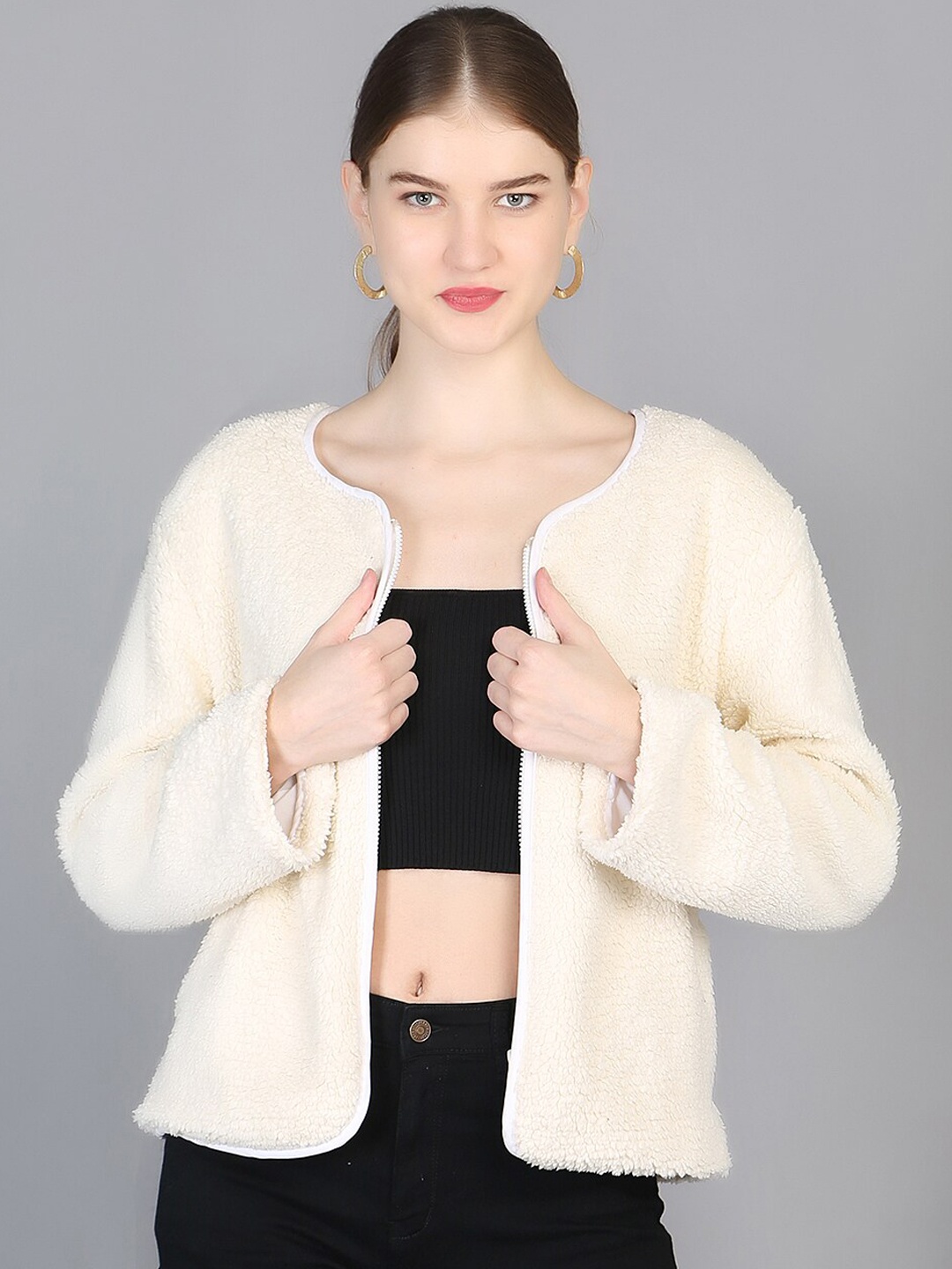 

Chemistry Collarless Lightweight Cotton Open Front Jacket, Beige
