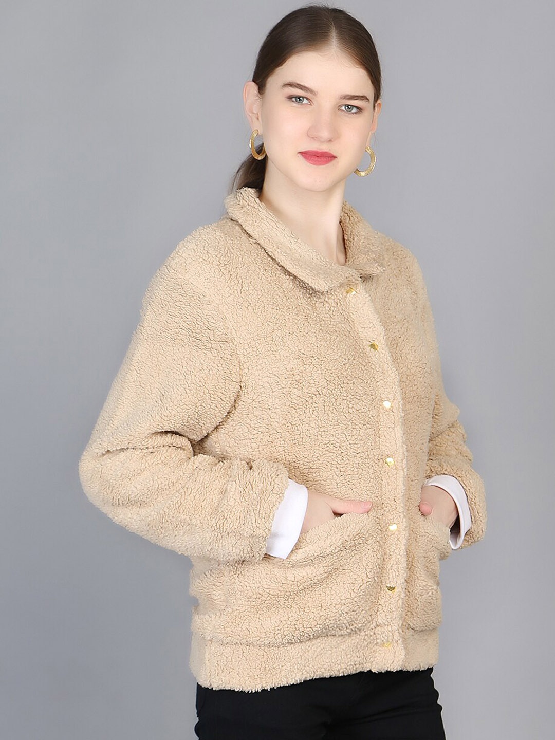 Chemistry Lightweight Faux Fur Open Front Jacket, Brown