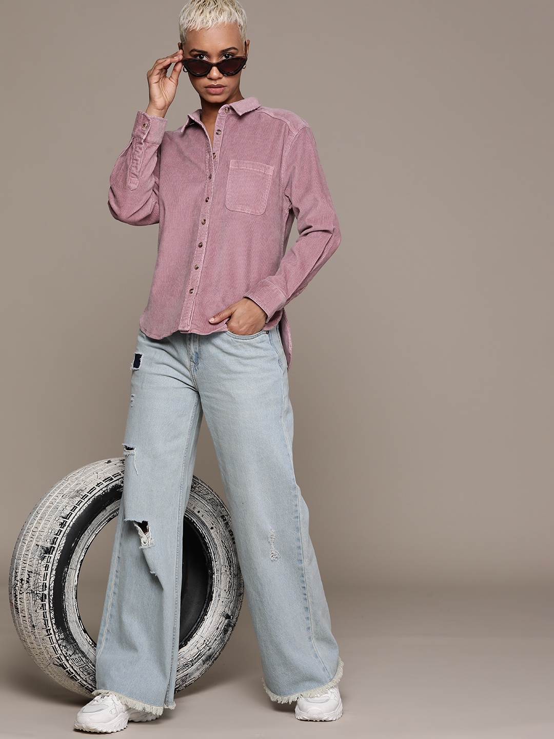 

Roadster Women Opaque Cotton Corduroy Casual Shirt, Pink