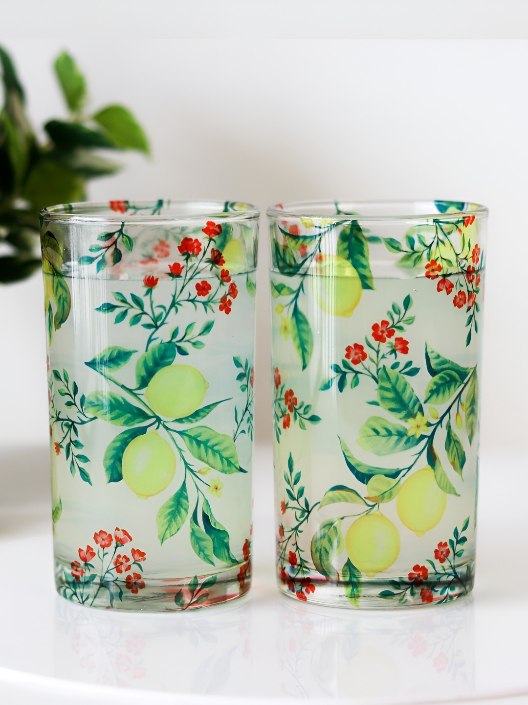

Strokes by Namrata Mehta Zesty Green 4 Pieces Floral Printed Water or Juice Glass 250 ml