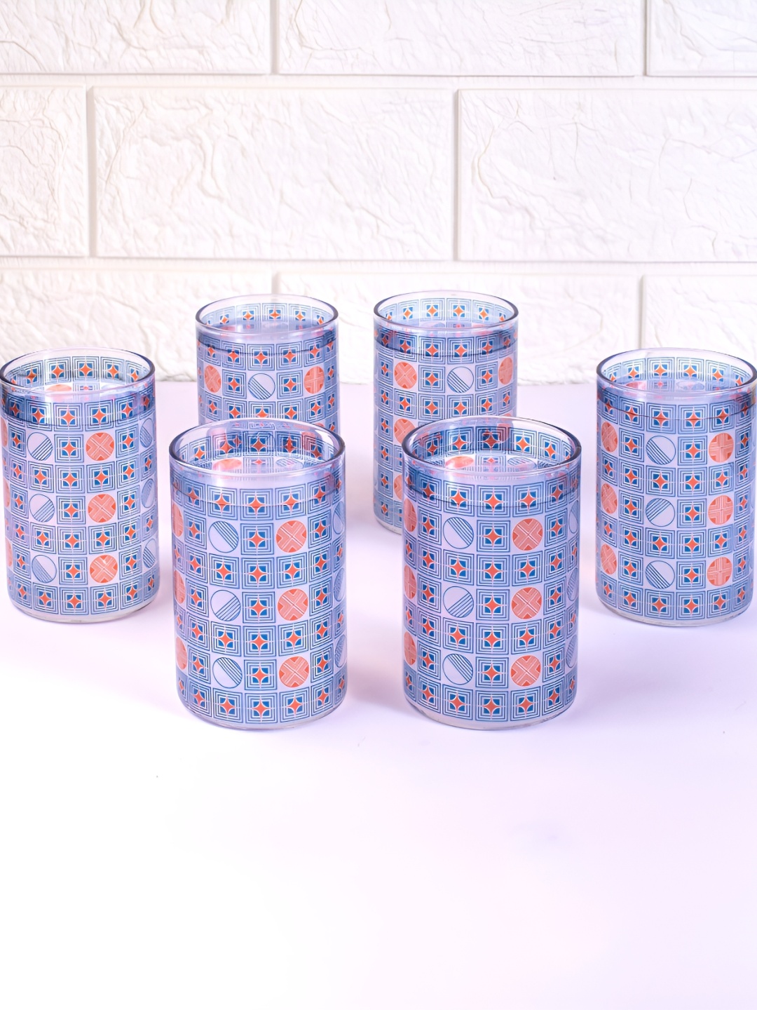 

Strokes by Namrata Mehta Blue 6 Pieces Printed Glass Microwave safe Tumbler 270 ml