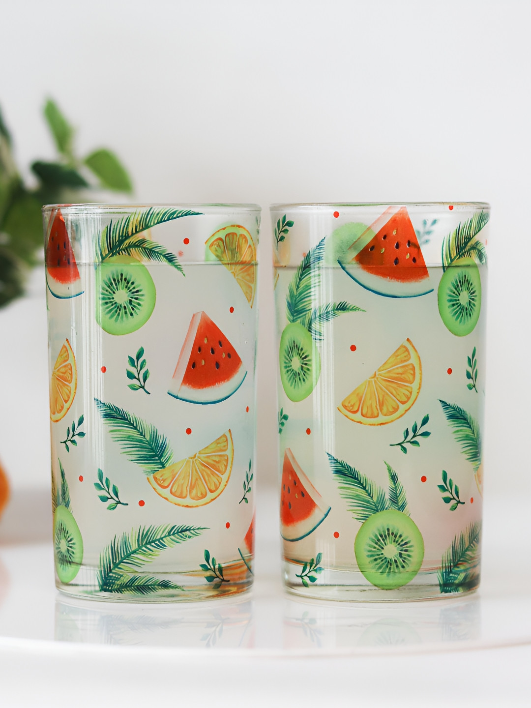 

Strokes by Namrata Mehta Green 2 Pieces Printed Glass Microwave safe Tumbler 250 ml