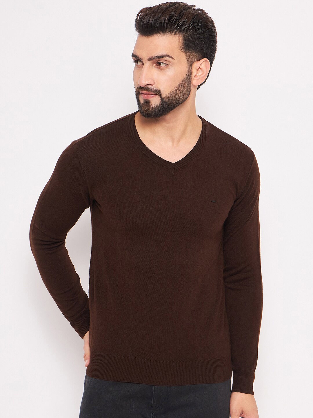 

Okane V-Neck Long Sleeves Acrylic Pullover, Brown