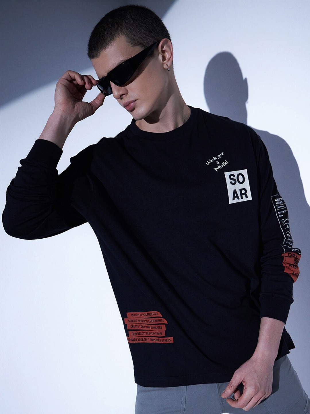 

Hubberholme Relaxed Fit Typography Printed Pure Cotton Casual T-shirt, Black