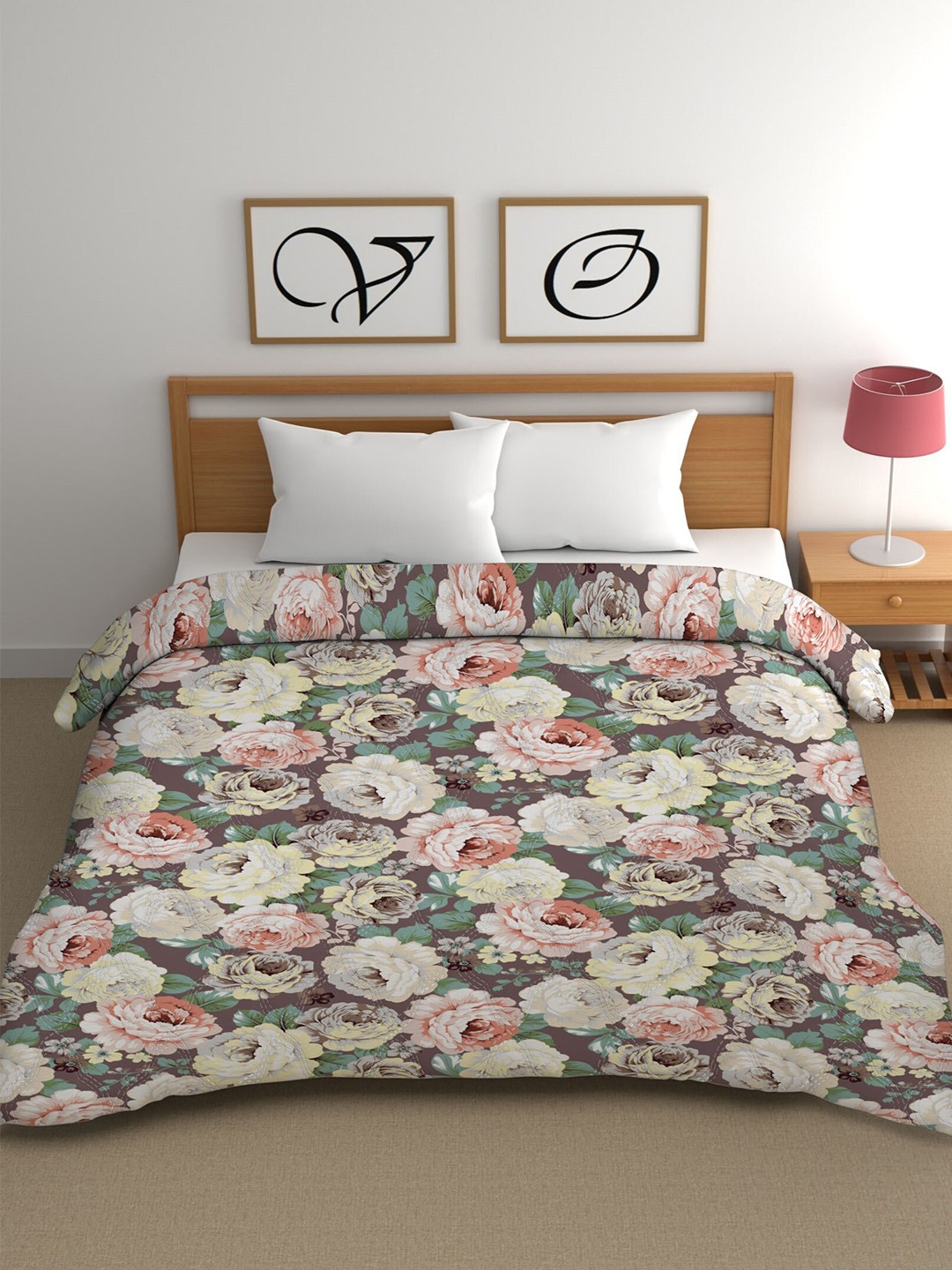 

CHHAVI INDIA Brown & Green Floral Cotton Mild Winter 350 GSM Double Bed Comforter