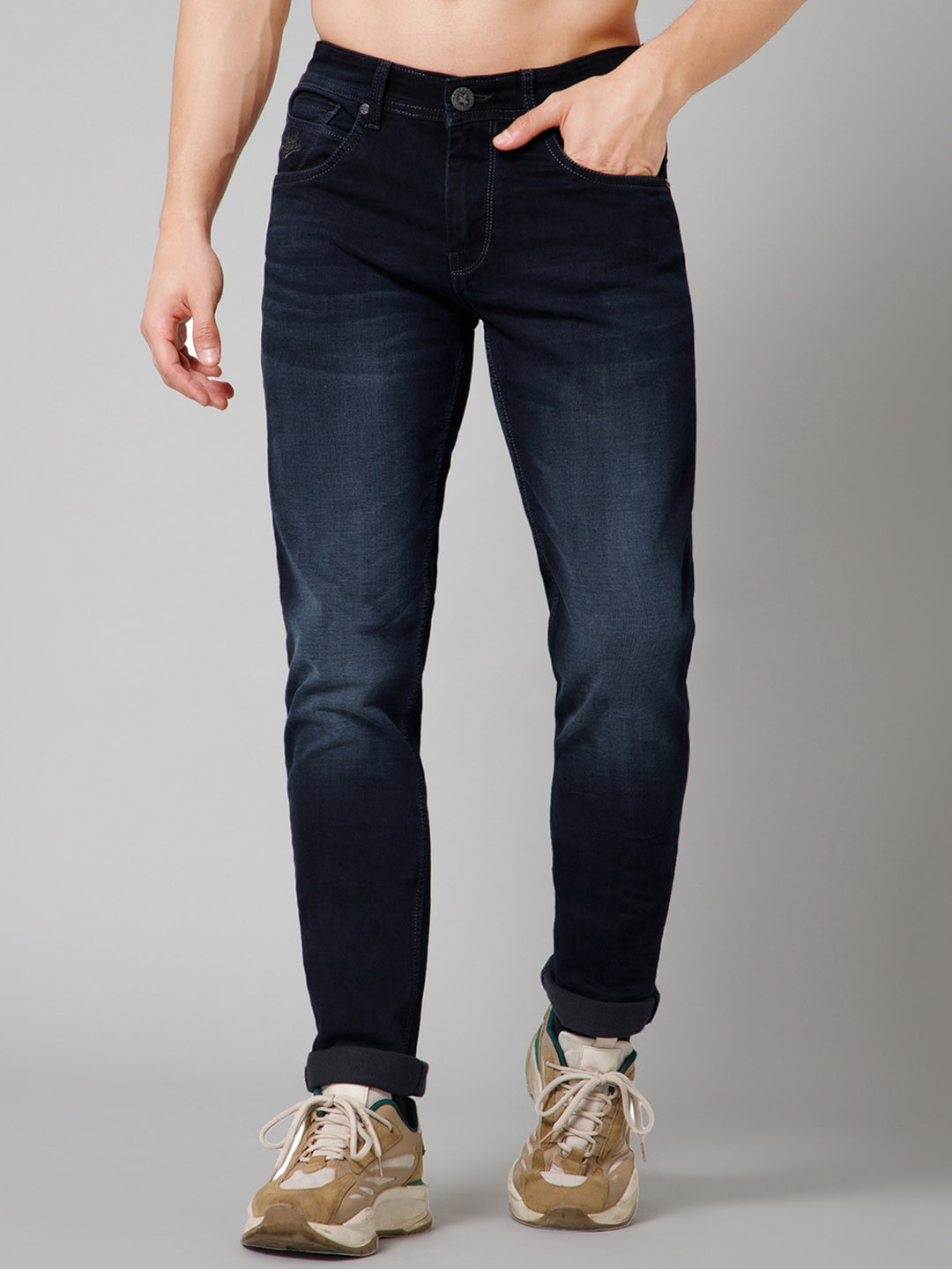 

Cantabil Men Light Fade Cotton Jeans, Navy blue
