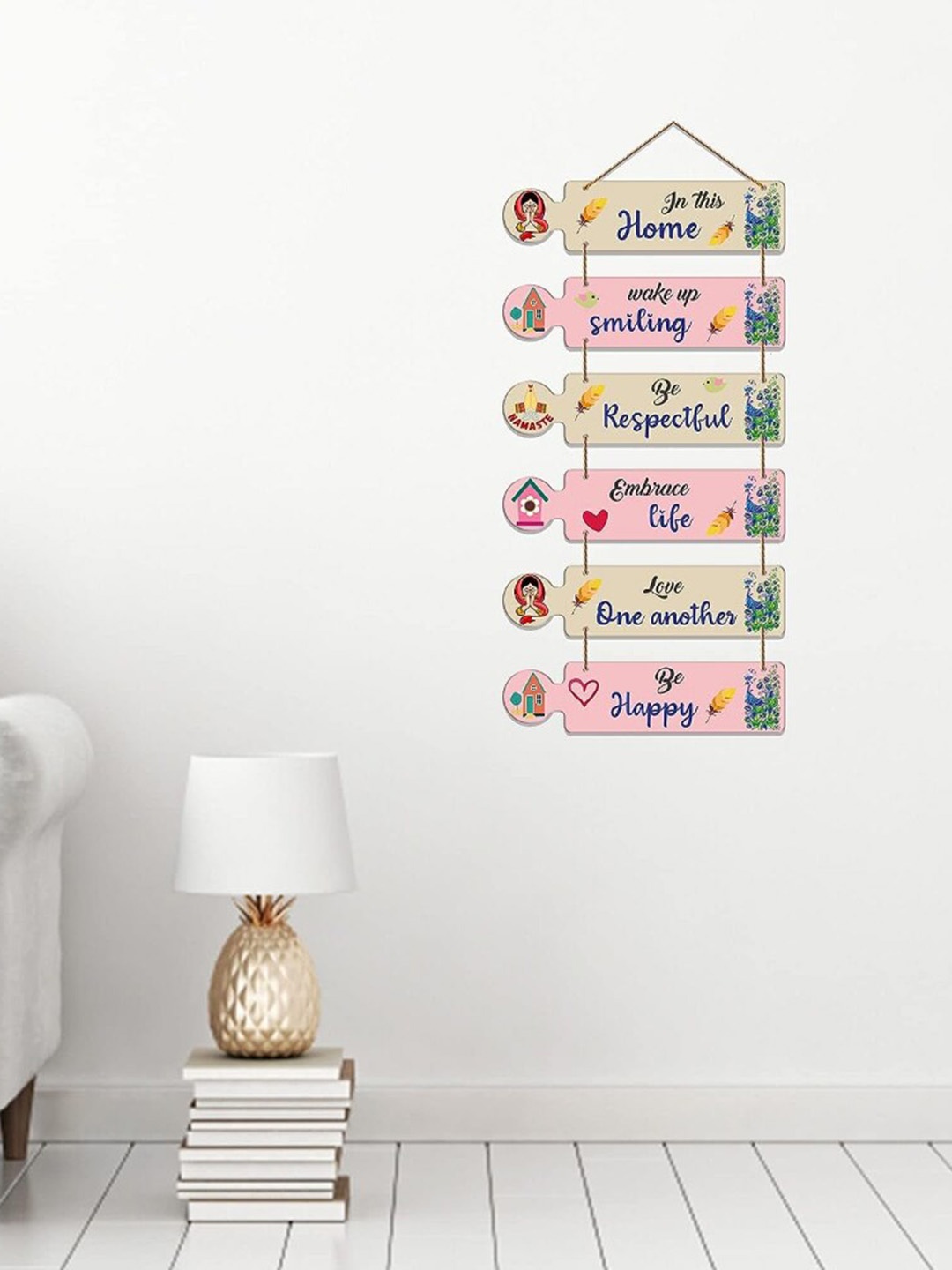 

Kastner Pink & Beige Wooden Rectangular Hanging Wall Decor
