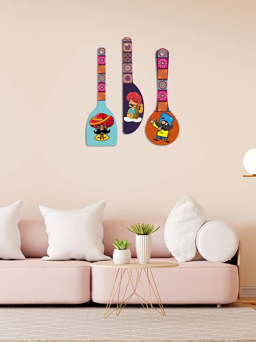 

Kastner 3 Pieces Brown & Blue Wood Indian Culture Hanging Wall Decor
