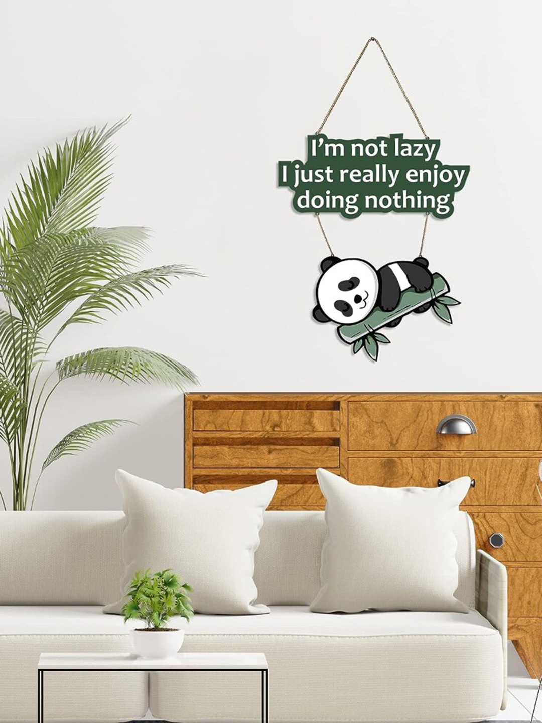 

Kastner Green & White Wood Lazy Panda Hanging Wall Decor