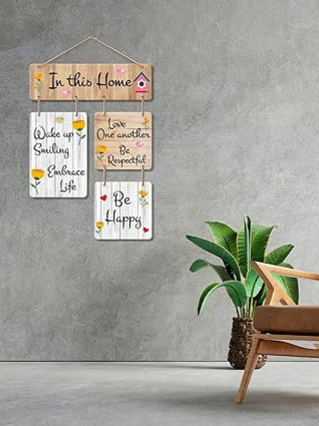 

Kastner Brown & White Printed Wooden Hanging Wall Decor