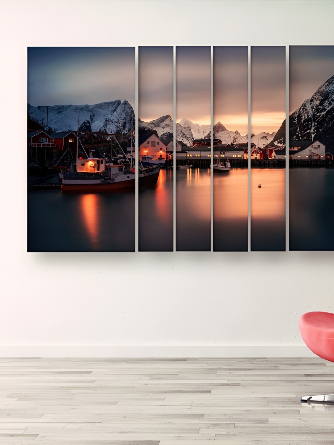 

Casperme 6 Pcs Red & Blue Modern Art Grill Frame Wooden Painting Wall Art
