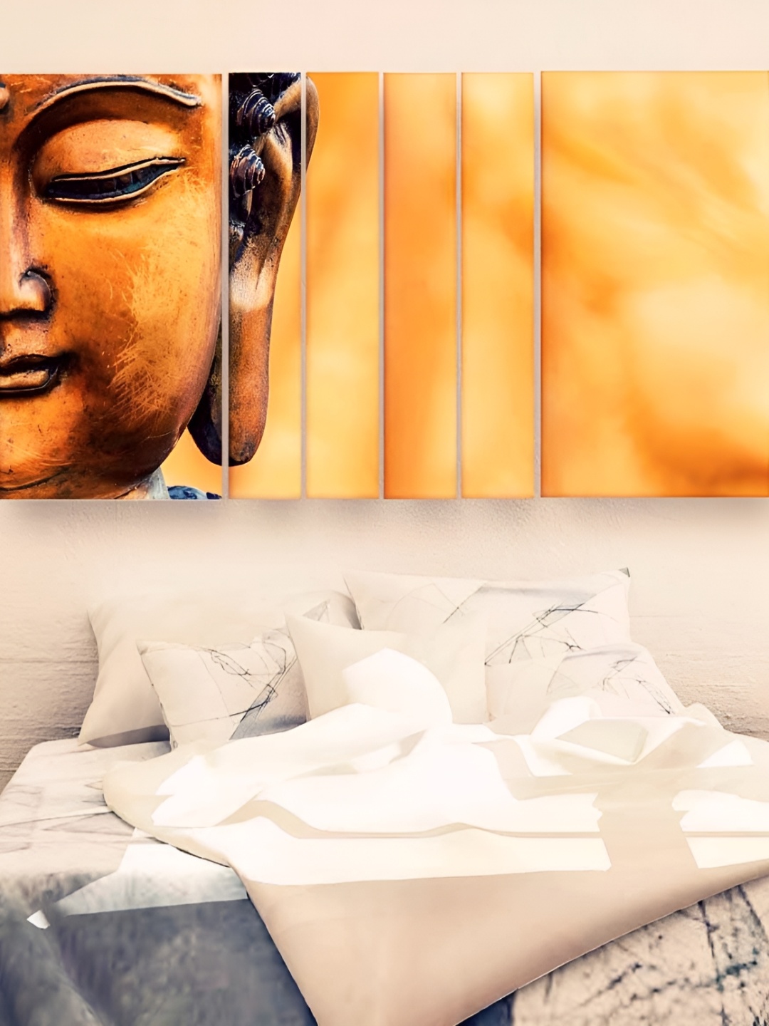 

Casperme Orange-Coloured 6 Pieces Buddha Wooden Painting Wall Arts