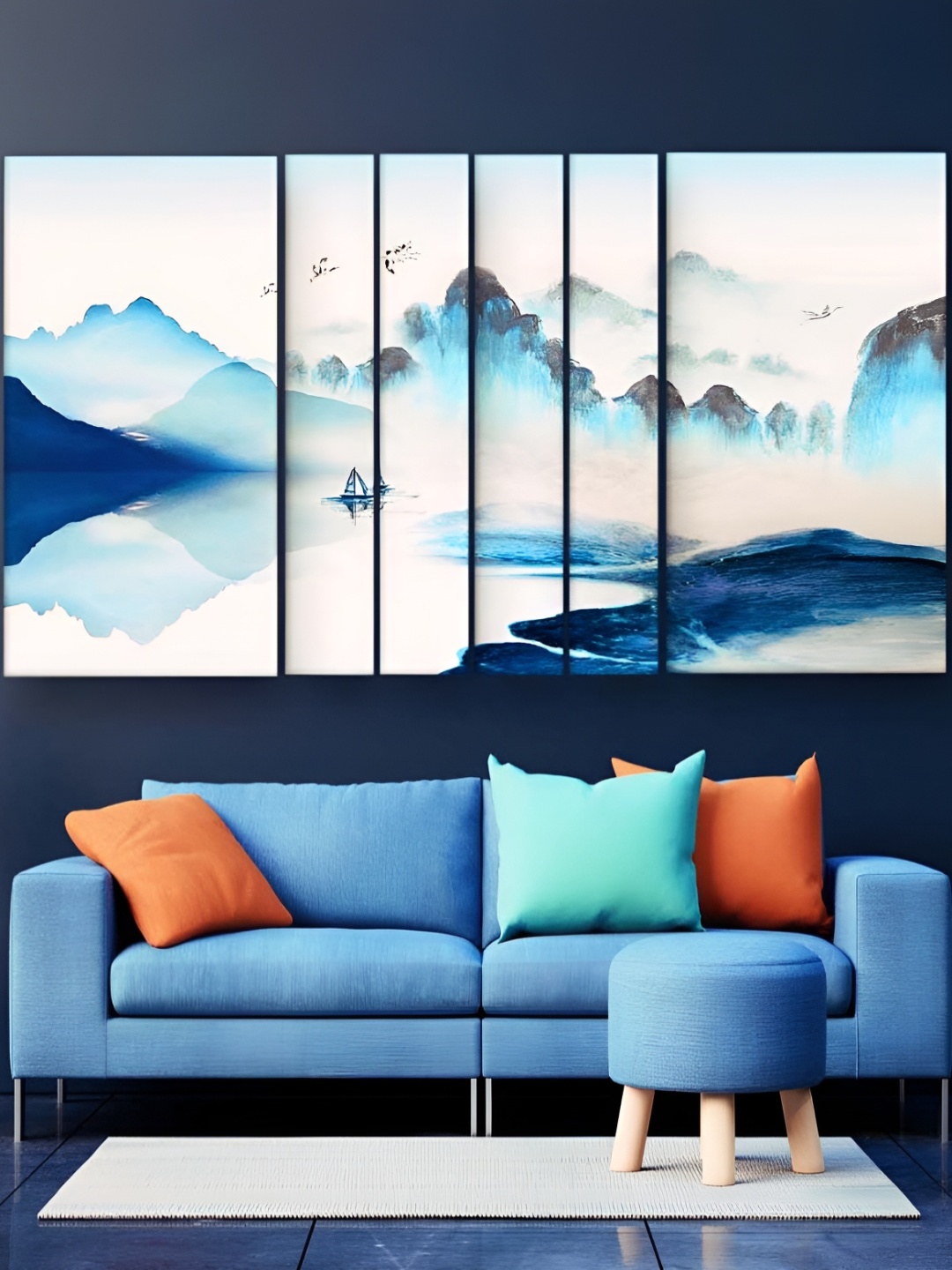 

Casperme White & Blue 6 Pieces Modern Art Wooden Wall Paintings