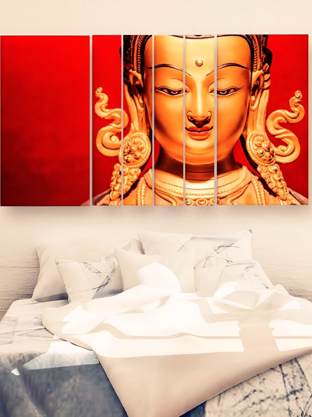 

Casperme Red 6 Pcs Buddha Wooden Wall Art