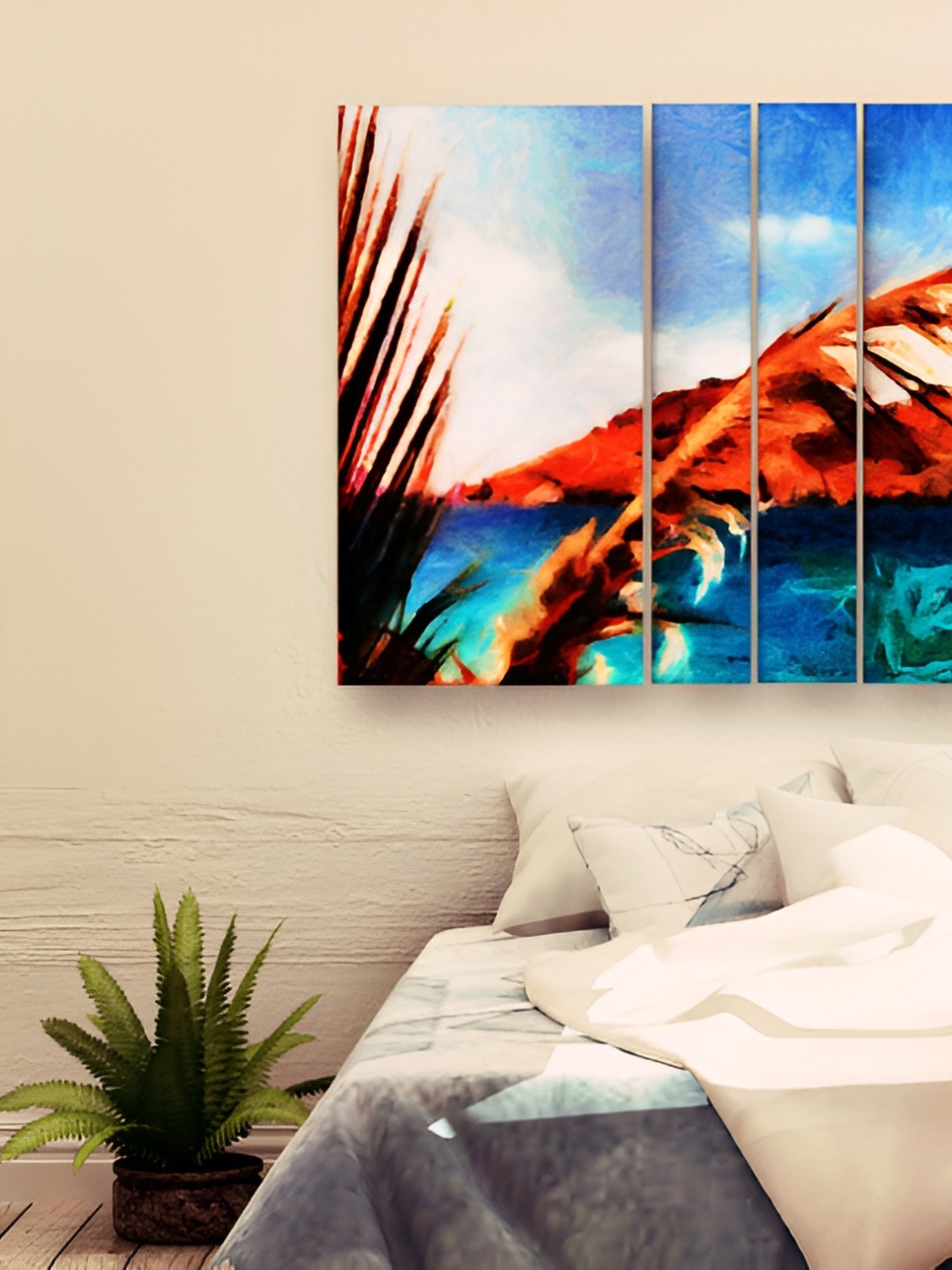 

Casperme Blue & Orange 6 Pieces Modern Art Grill Frame Wooden Wall Painting