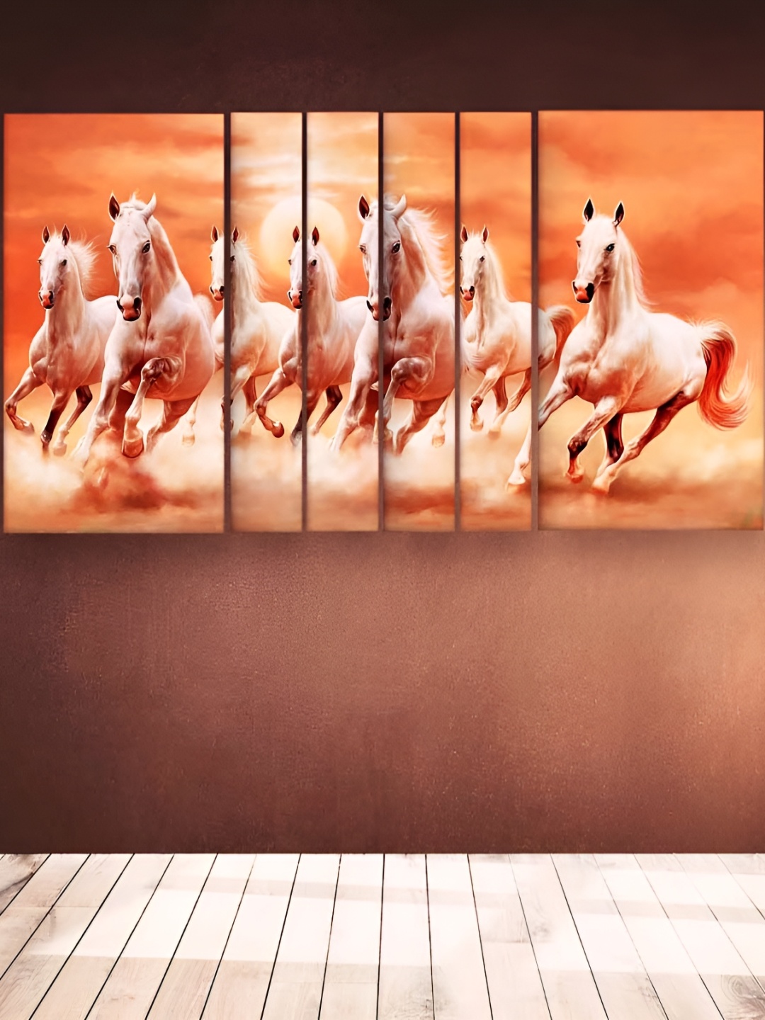 

Casperme Orange & White 6 Pieces Modern Art Wooden Wall Paintings