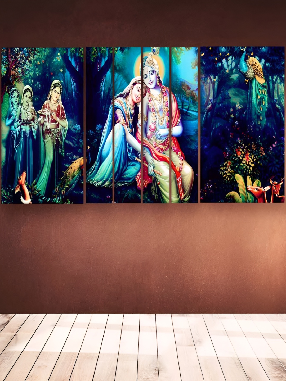 

Casperme Blue 6 Pieces Radha Krishna Wooden Painting Wall Arts