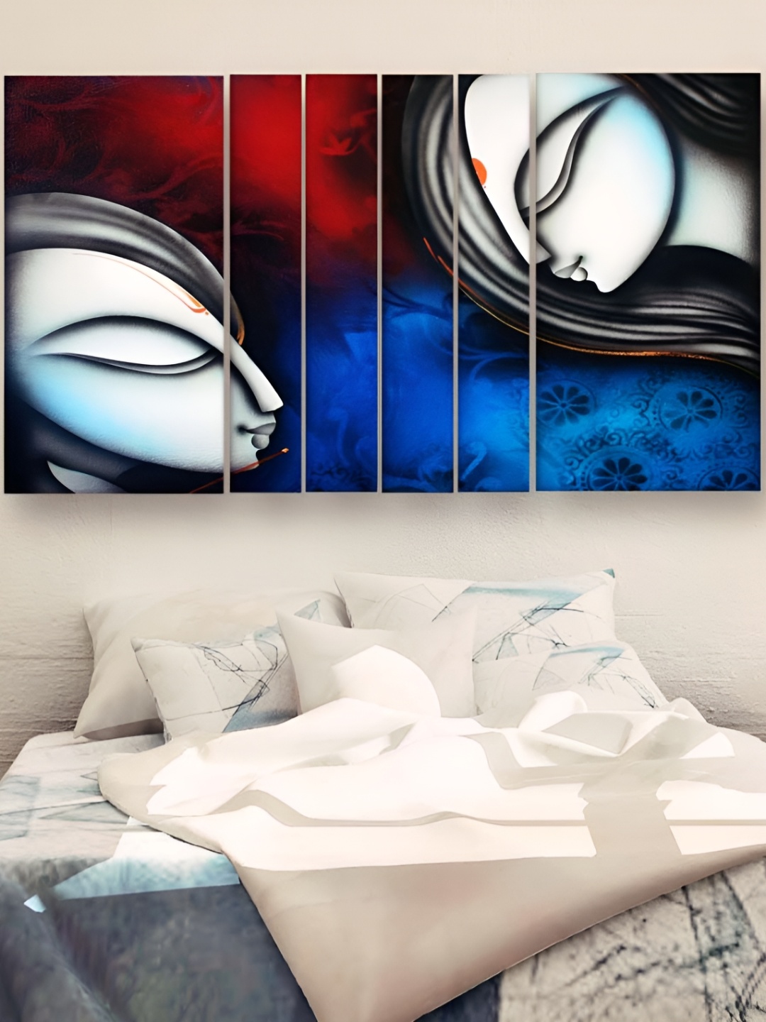 

Casperme Blue & Red 6 Pieces Radha Krishna Wooden Painting Wall Arts