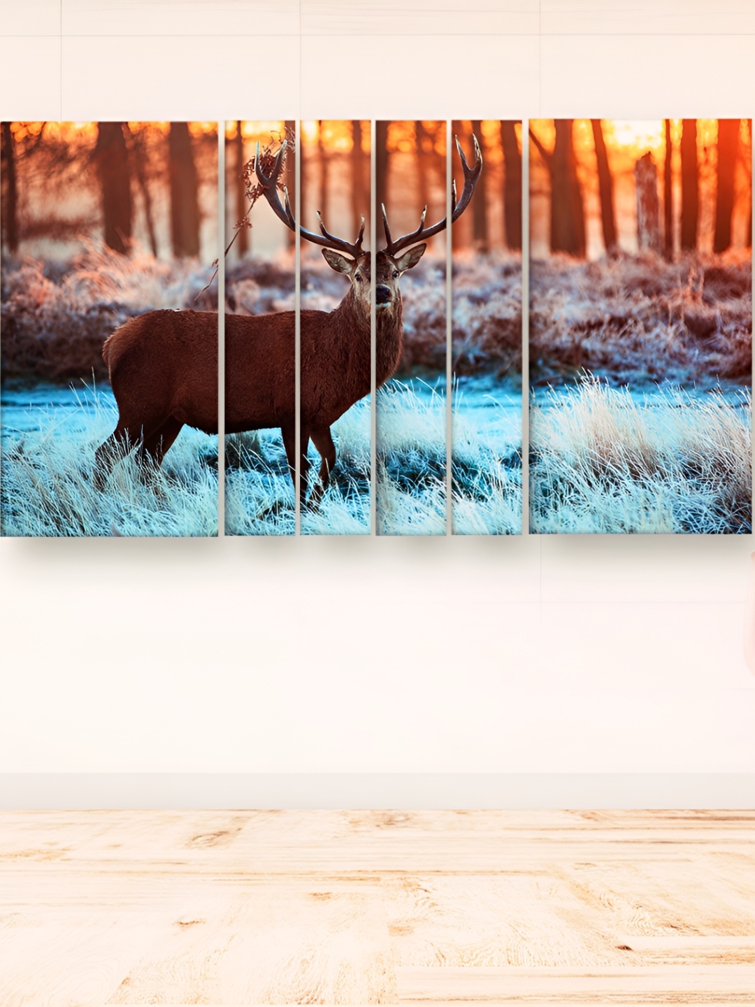 

Casperme Orange & Blue 6 Pcs Modern Art Deer Wooden Wall Art