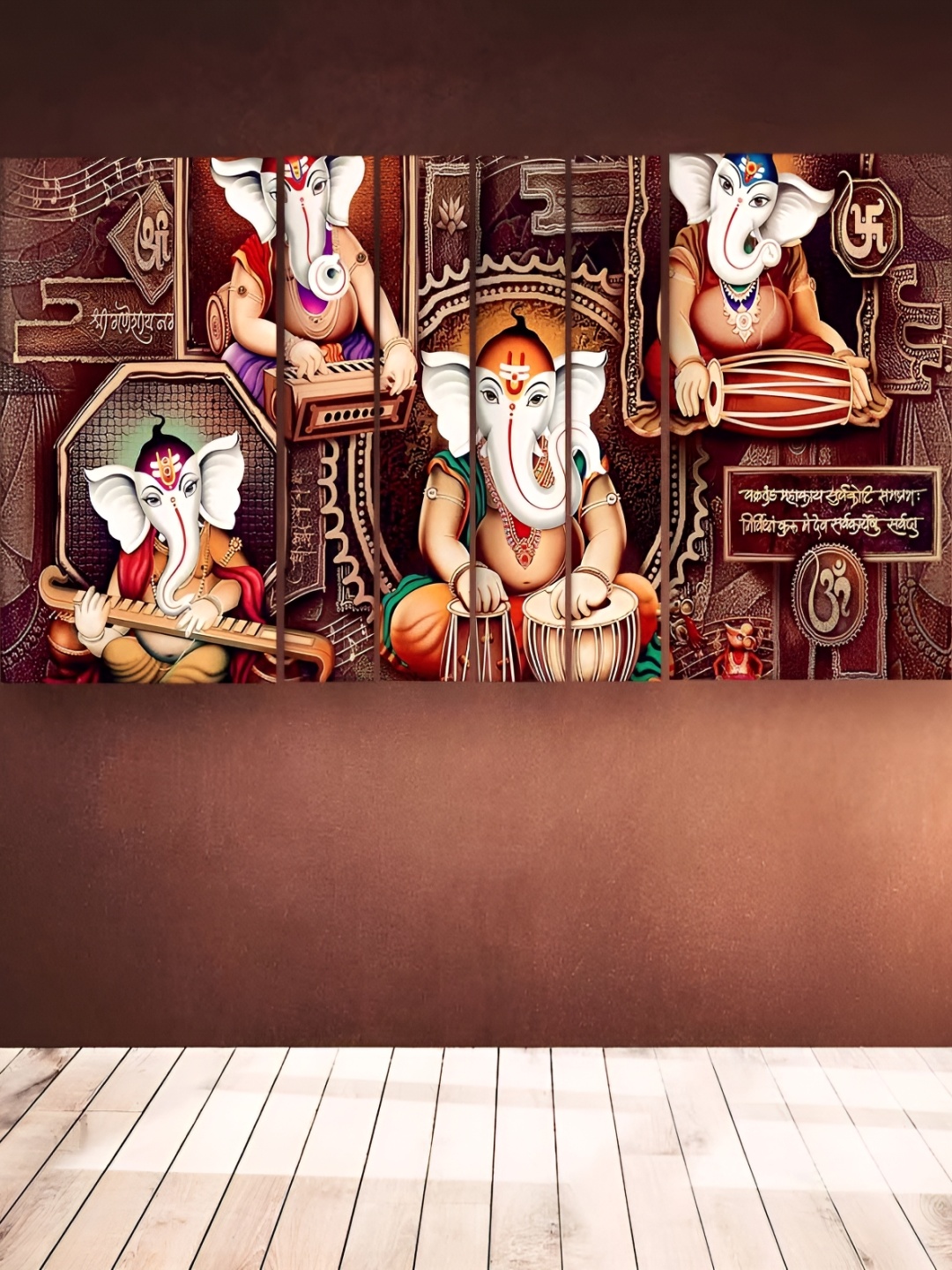 

Casperme Brown & White 6 Pcs Ganesha Wooden Wall Art