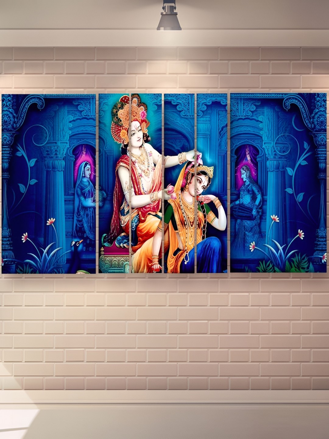 

Casperme Blue & White 6 Pcs Radha Krishna Wooden Wall Art