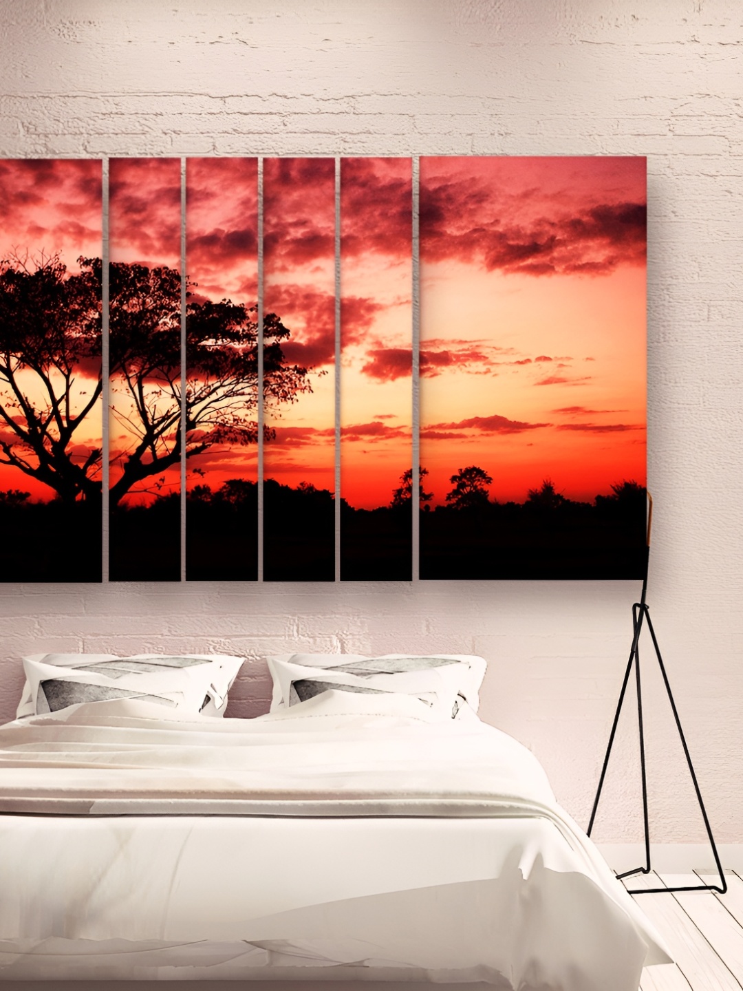 Casperme Orange & Red 6 Pieces Floral and Botanical Wooden Wall Paintings