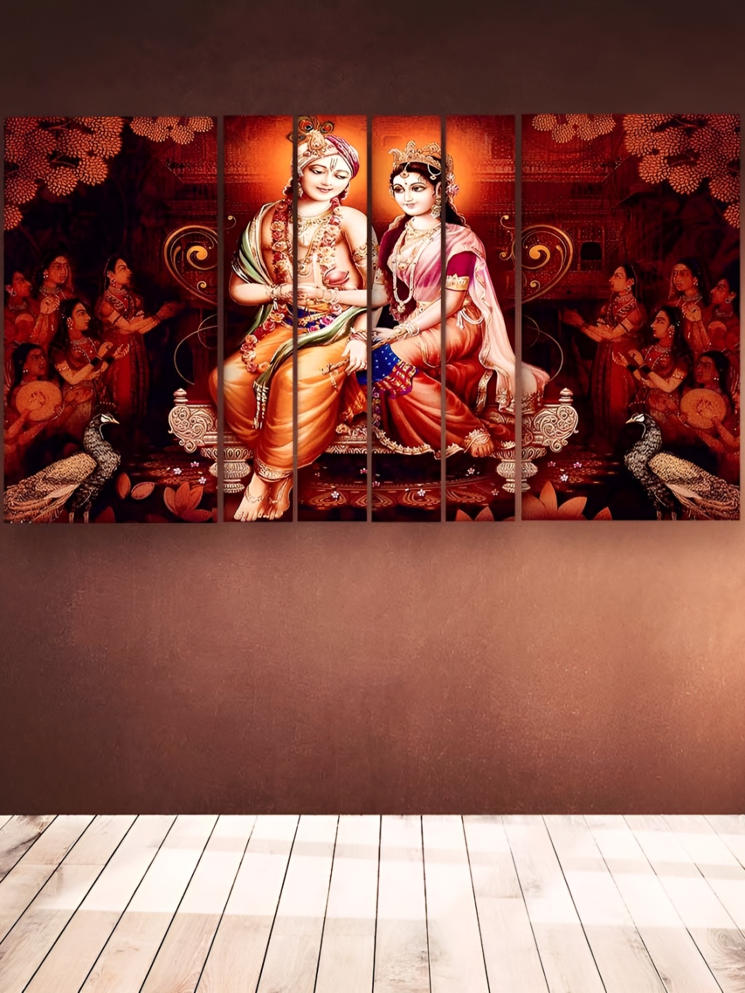 

Casperme Red & White 6 Pcs Radha Krishna Wooden Wall Art