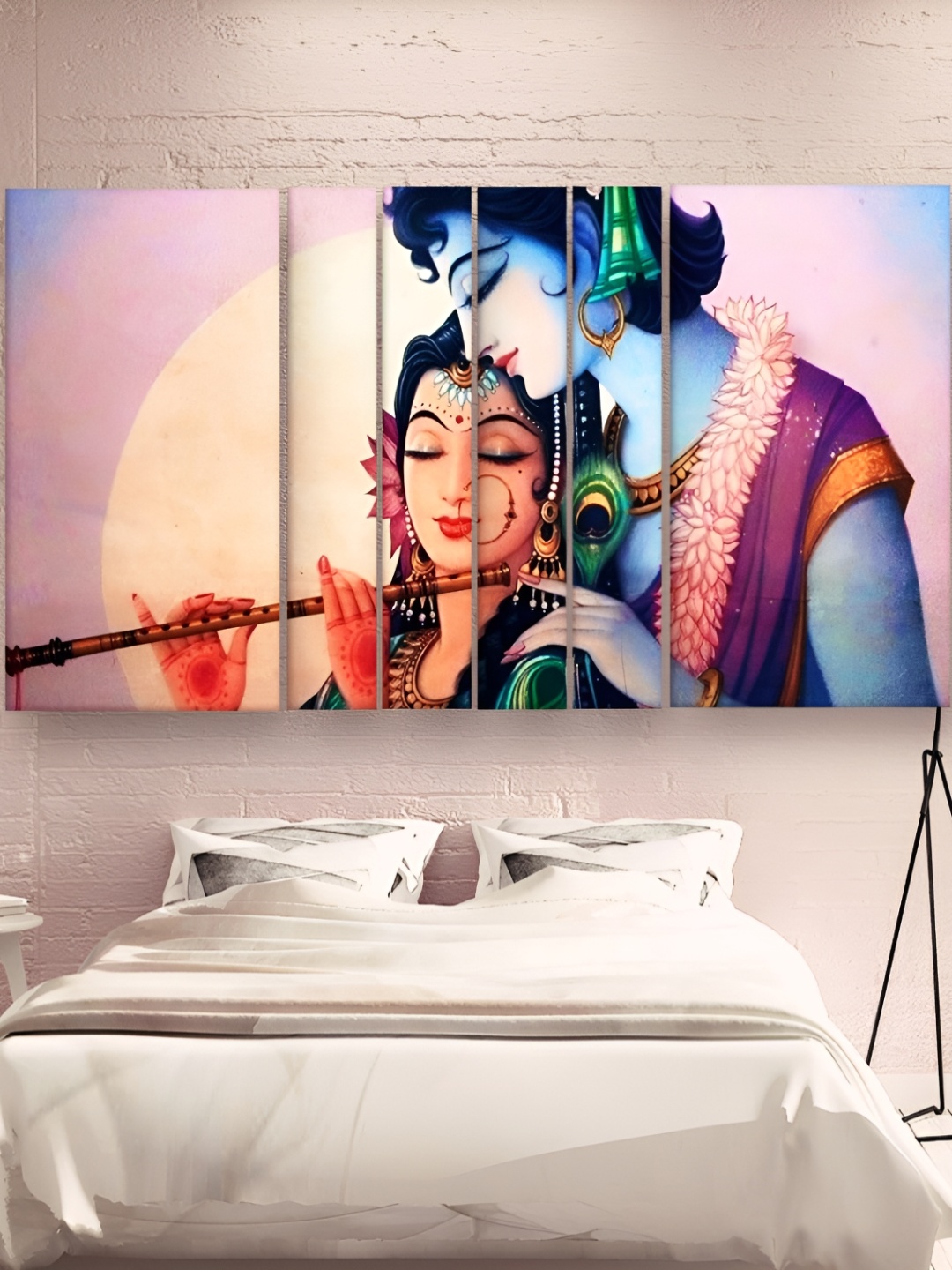 

Casperme Blue & Pink 6 Pieces Radha Krishna Wooden Painting Wall Arts