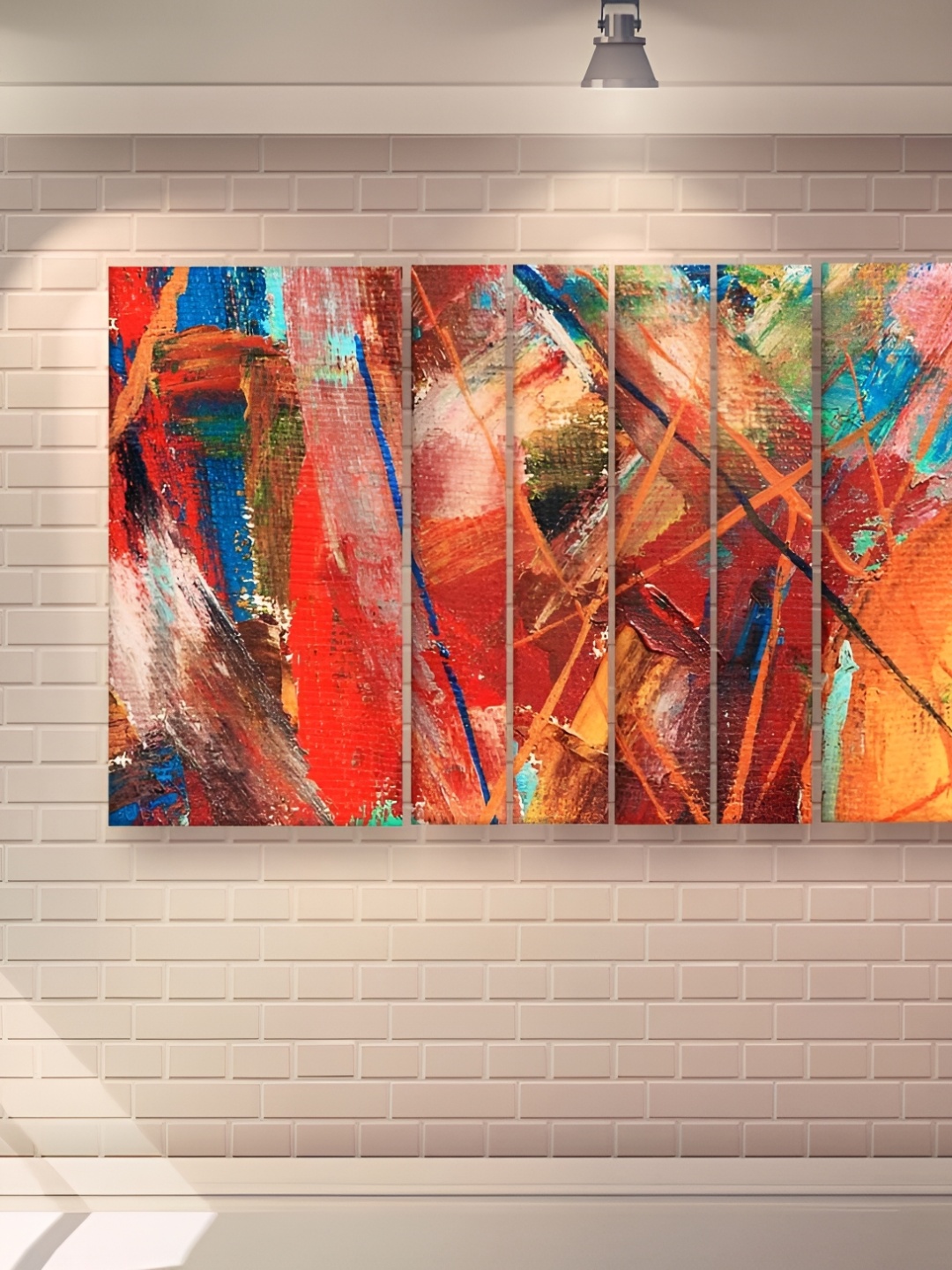 

Casperme 6-Pcs Red & Blue Modern Art Grill Frame Wooden Wall Painting