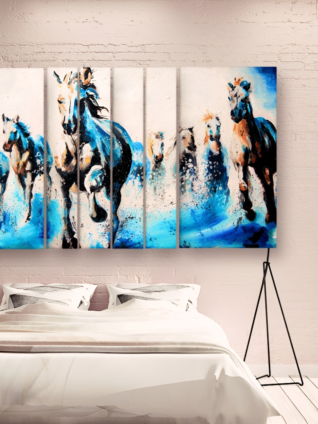 

Casperme 6 Pcs Blue & Cream Colored Seven Horses Grill Frame Wooden Wall Painting