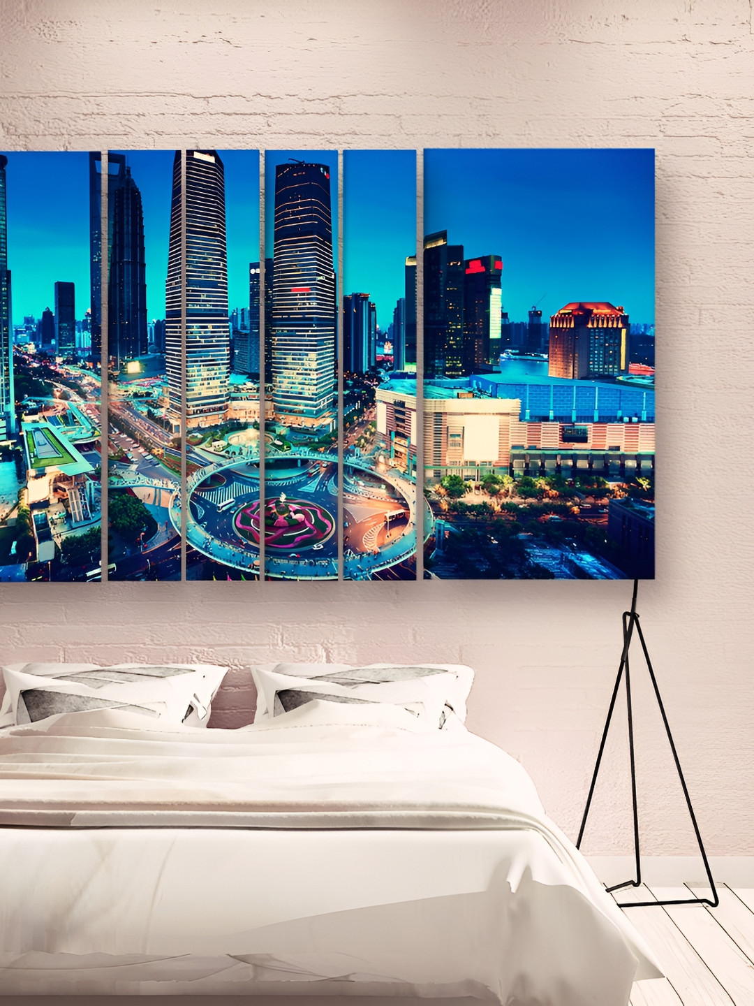 

Casperme 6 Pcs Blue & Black Modern Art Grill Frame Wooden Wall Painting