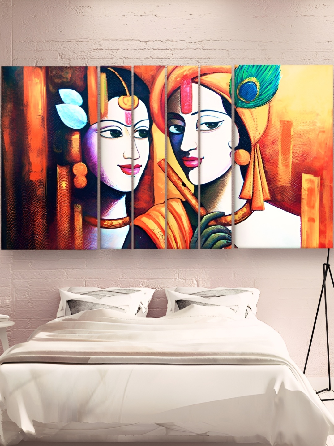 

Casperme Yellow & White 6 Pieces Wooden Radha Krishna Painting Wall Arts