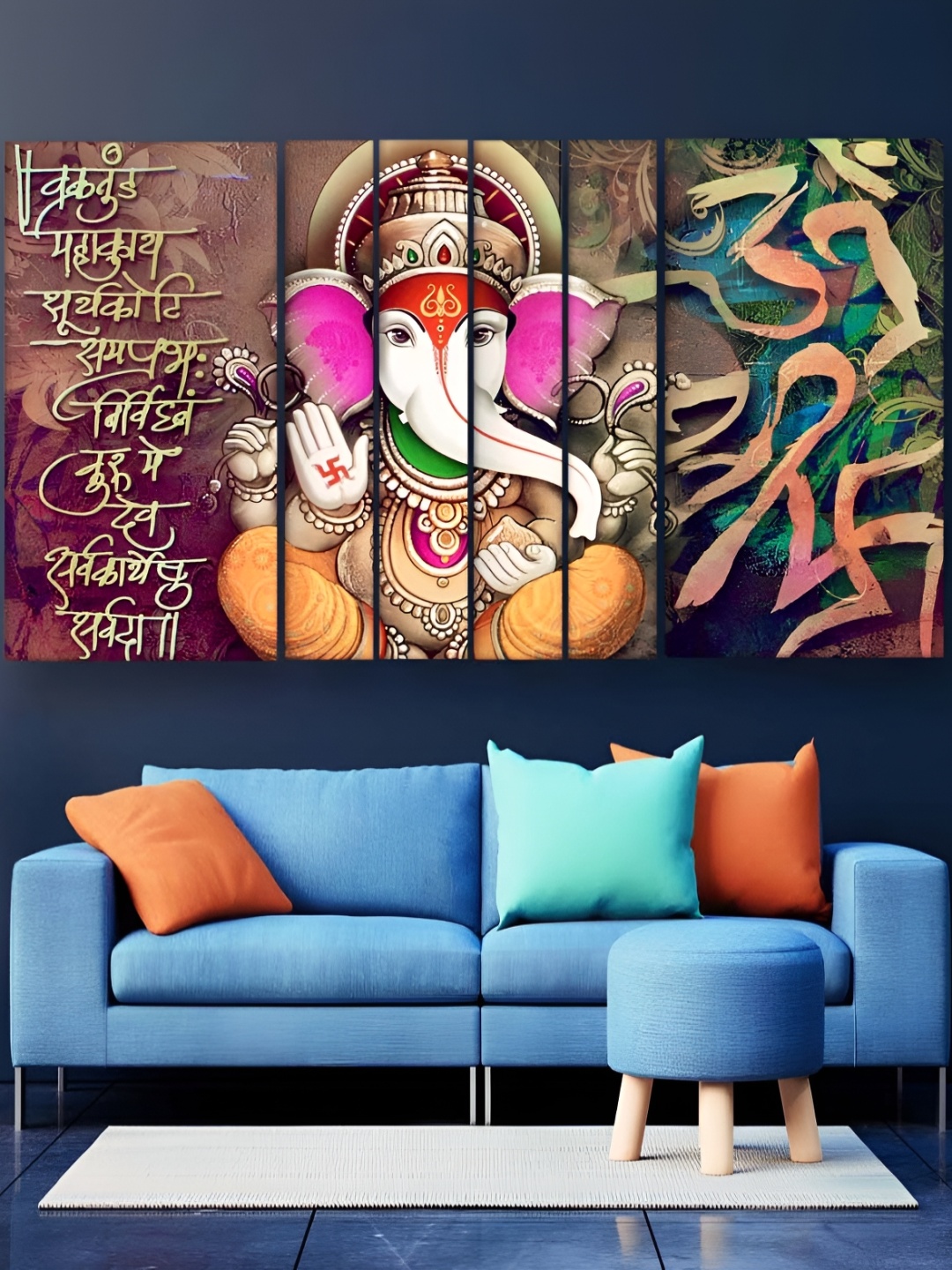 

Casperme Orange & Pink 6 Pieces Wooden Ganesha Wall Painting