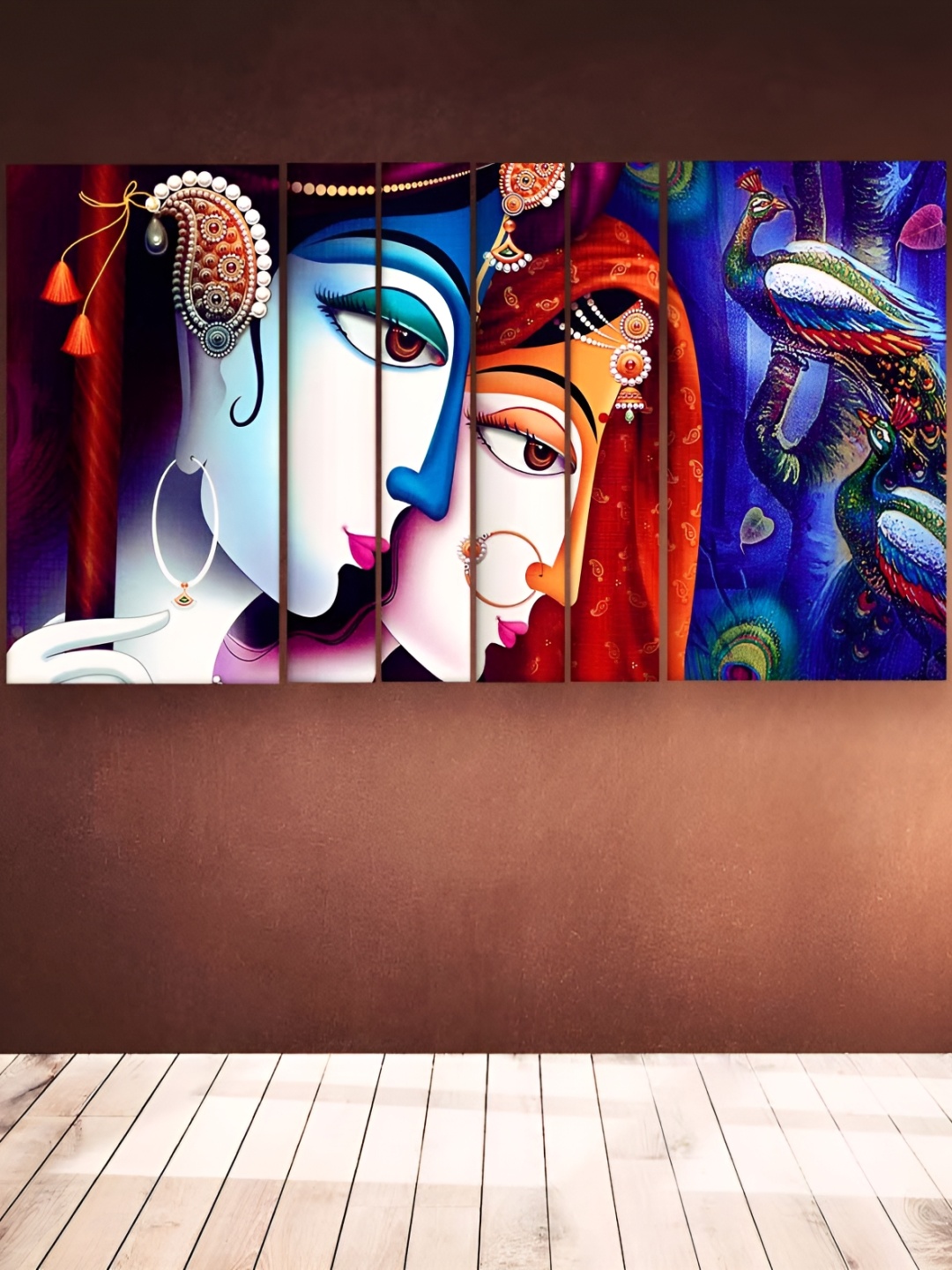 

Casperme Blue & Red 6 Pieces Radha Krishna Wooden Framed Painting Wall Art