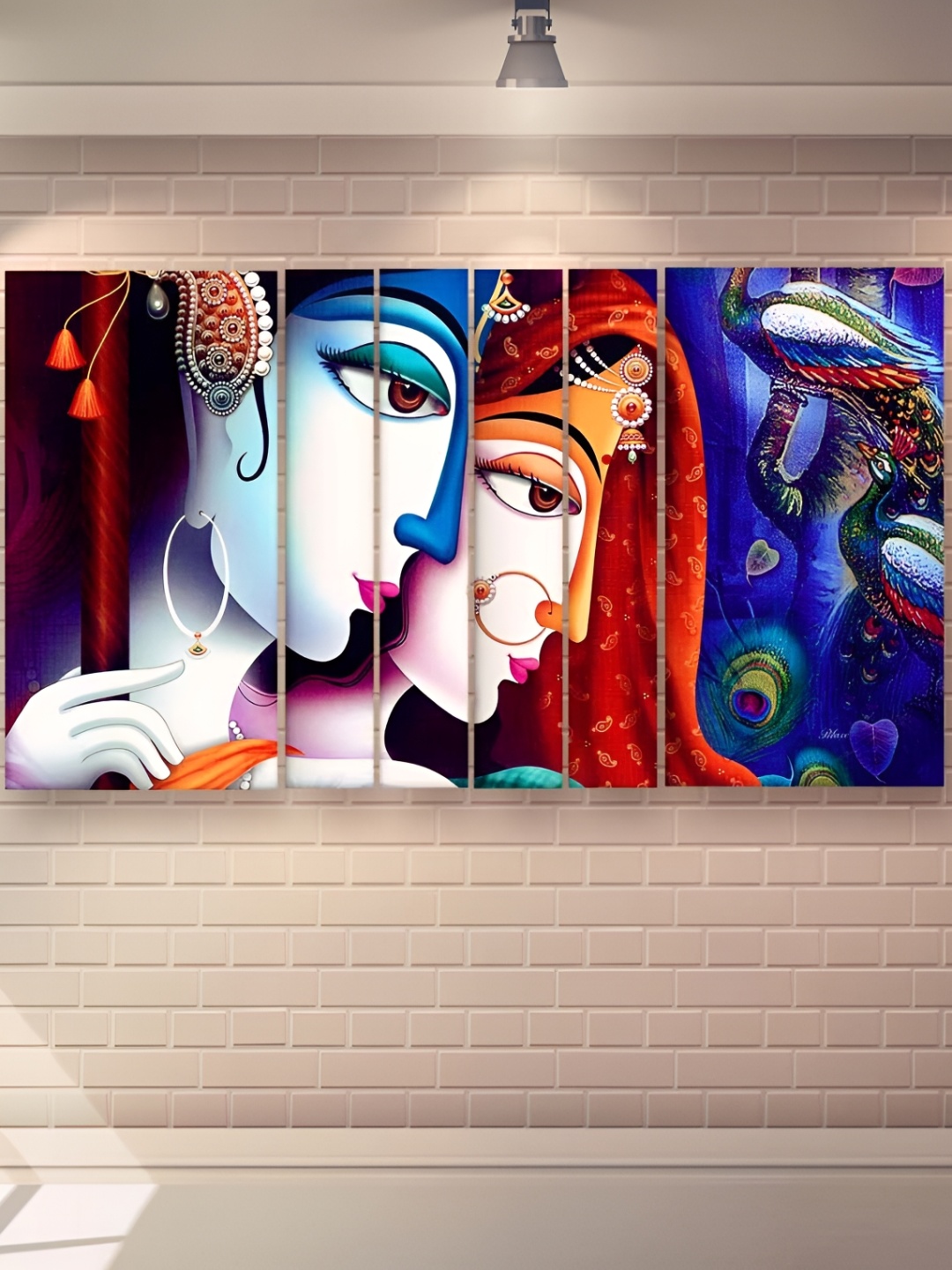 

Casperme Blue & Red 6 Pieces Radha Krishna Wooden Wall Paintings