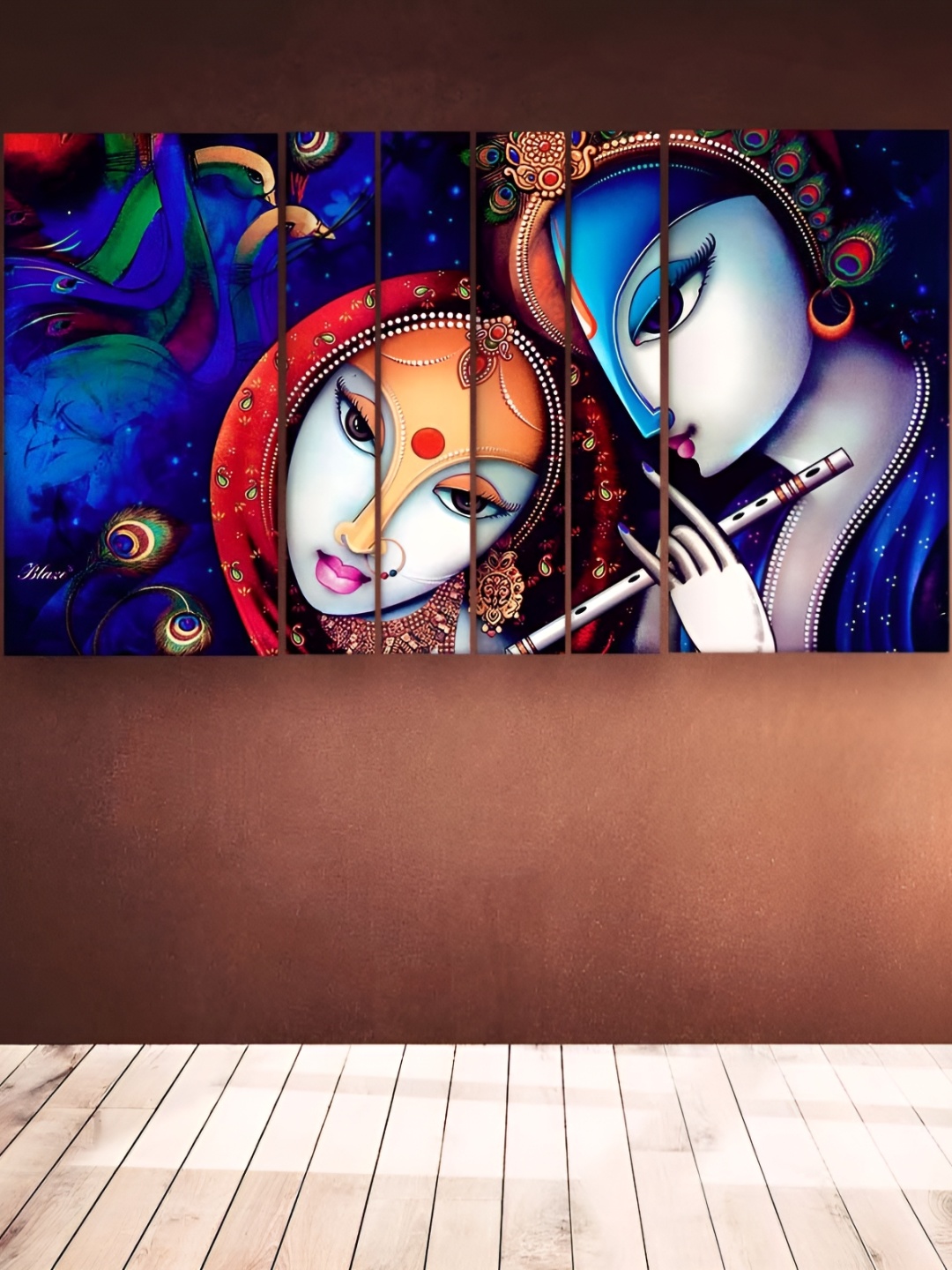 

Casperme Blue & Orange 6 Pieces Radha Krishna Wooden Wall Paintings