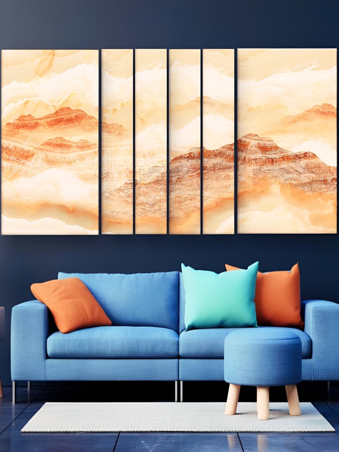 Casperme 6 Pieces Orange & Beige Modern Art Wooden Painting Wal Decor