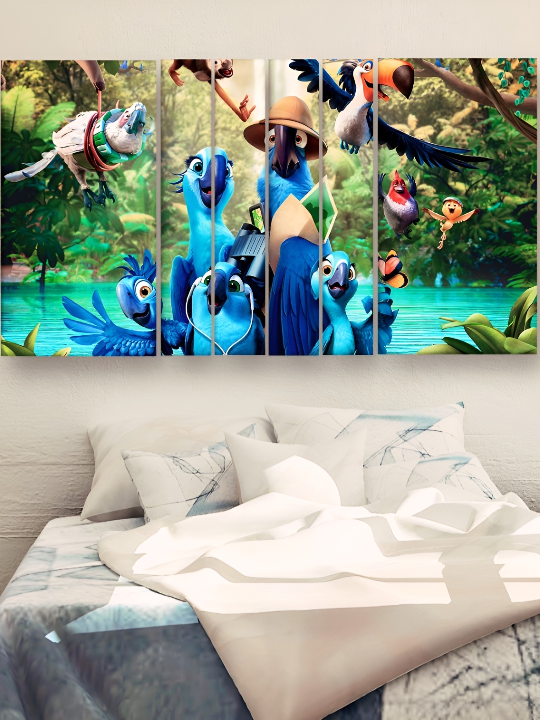 

Casperme Blue & Green Birds 6 Pieces Birds Wooden Painting Wall Art