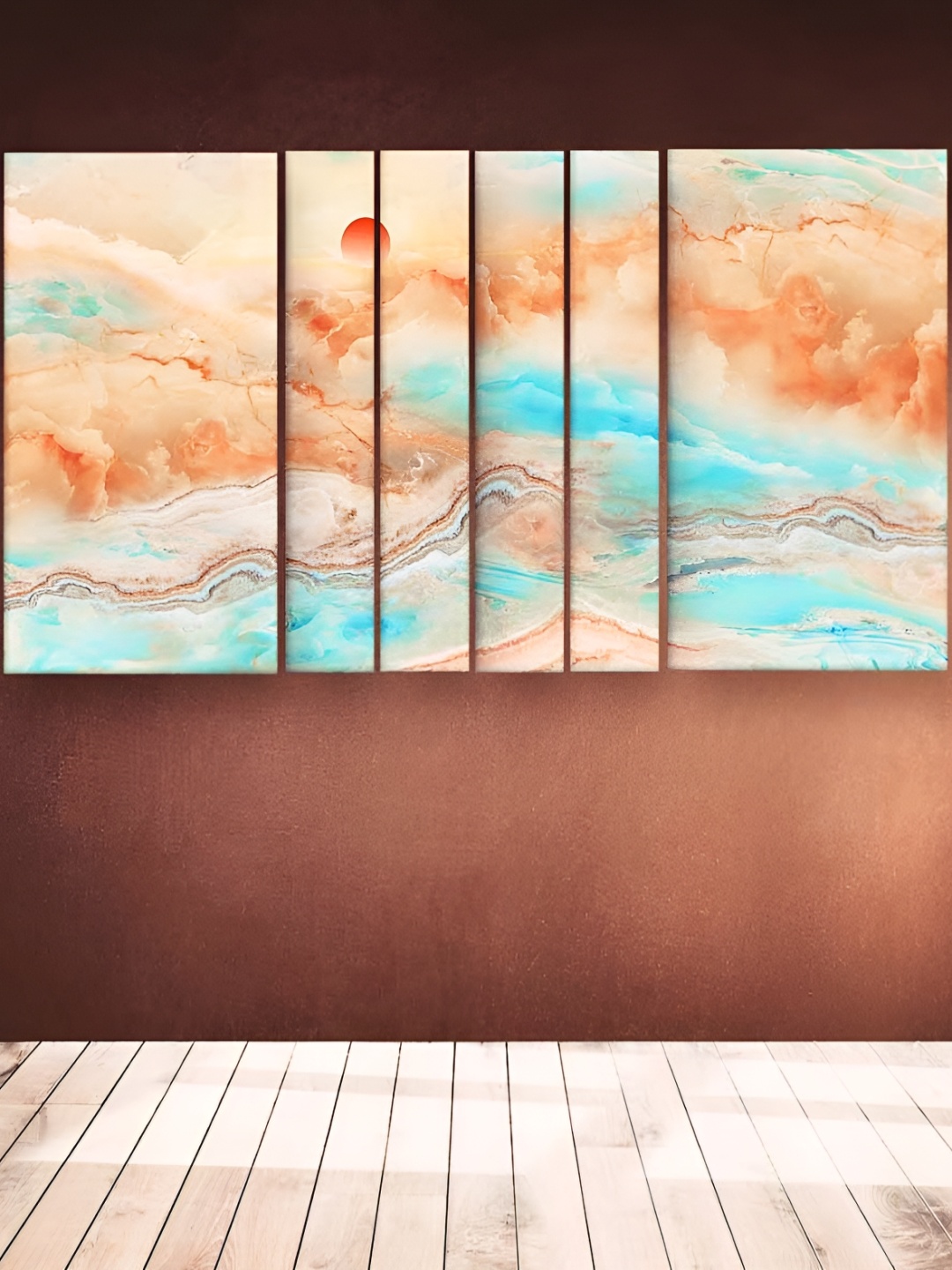

Casperme Orange & Blue 6 Pieces Modern Art Wooden Wall Paintings