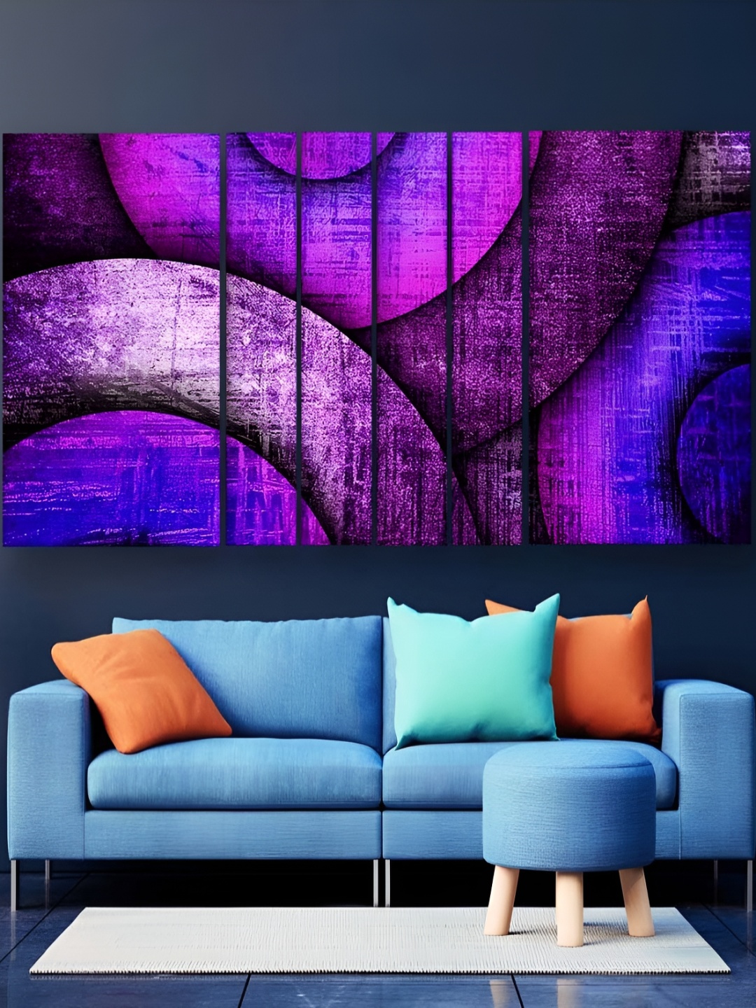 Casperme Blue & Pink 6 Pieces Wooden Abstract Modern Art Wall Painting