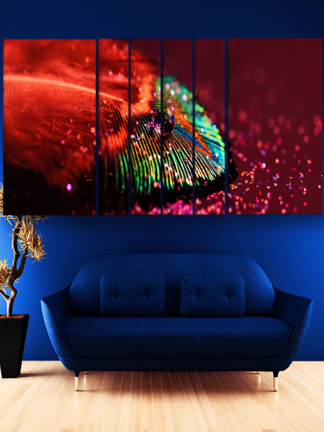 Casperme Red & Green 6 Pcs Wooden Modern Wall Art