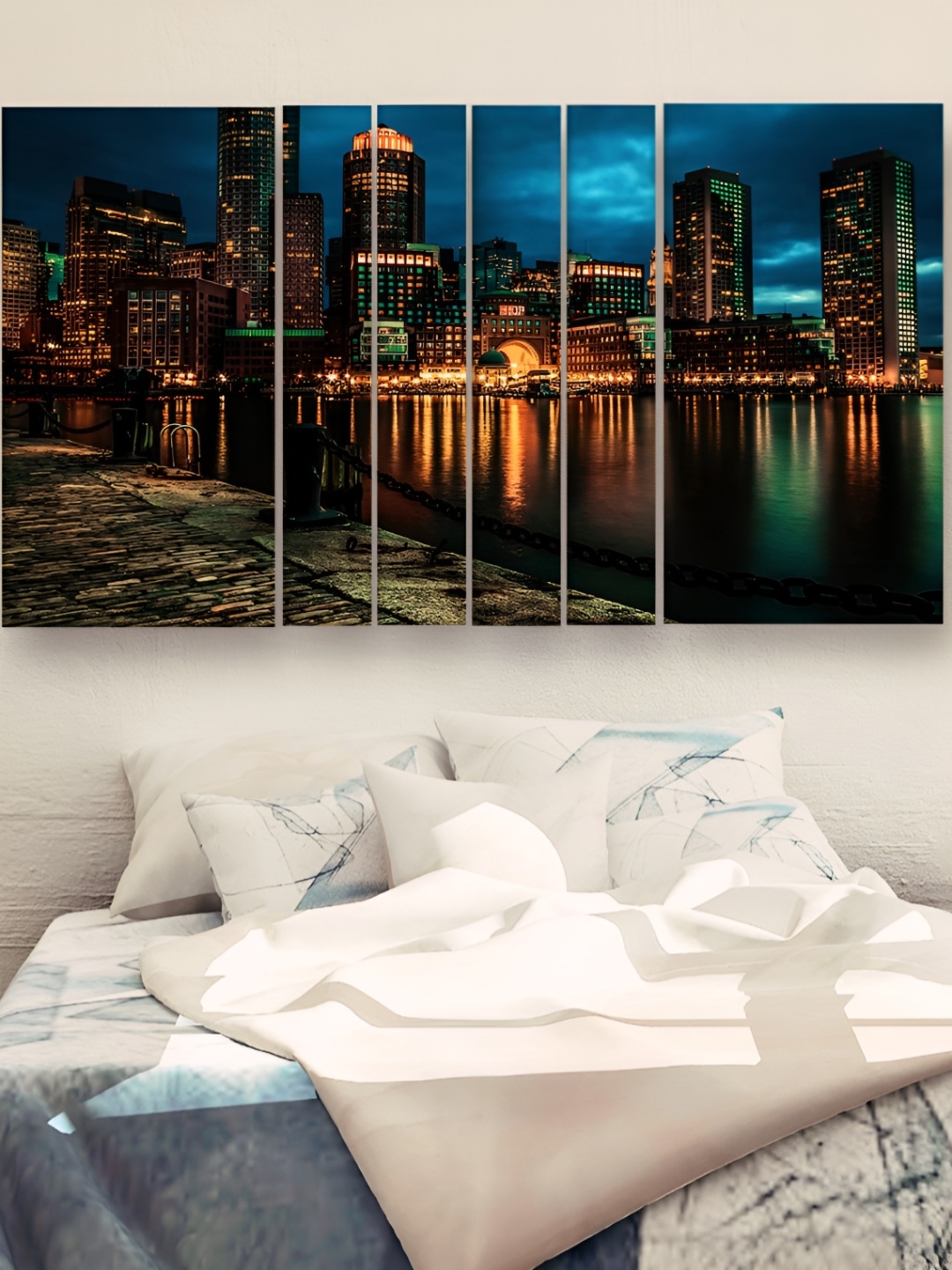 

Casperme Blue & Green 6 Pieces Wooden Modern Art Wall Painting